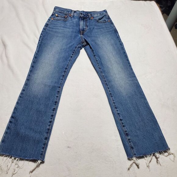 Levis Straight Women’s Size 27 Raw Hem Relaxed Blue Jeans Denim - Picture 1 of 12